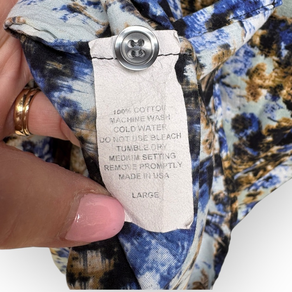Seaplane Blue and Brown Abstract Floral Tropical Casual Button Down Shirt L - Picture 6 of 6